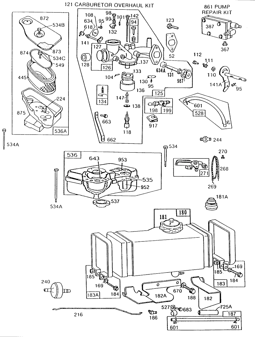 Carburetor And Fuel Tank Assembly Diagram and Parts List for 191702-2182-XX  Briggs and Stratton Engine